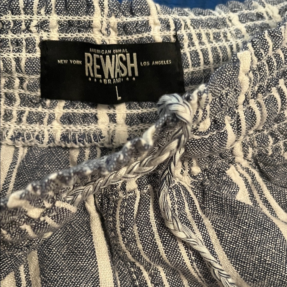 Rewash Blue and White Vertical-Stripe Wide Leg Pants - Picture 2 of 8